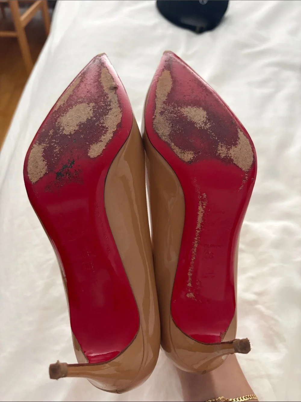 Christian Louboutin Patent Nude Pointed-Toe Stiletto Pumps